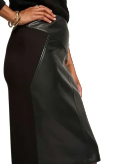 Jupe longue noire bi-matière coupe crayon avec fermeture zippée sur le côté