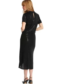 Jupe longue noire coupe portefeuille ornée de sequins brillants