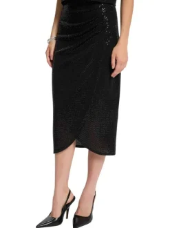 Jupe longue noire coupe portefeuille ornée de sequins brillants