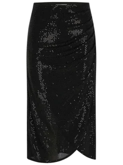 Jupe longue noire coupe portefeuille ornée de sequins brillants