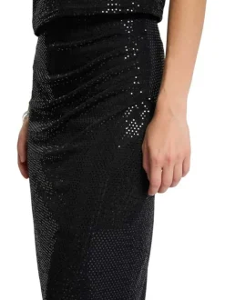 Jupe longue noire coupe portefeuille ornée de sequins brillants