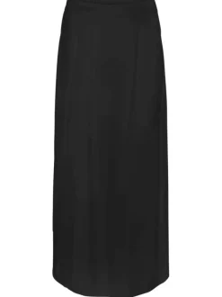 Jupe longue noire unie avec une coupe droite fluide et une taille haute