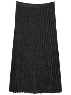 Jupe longue noire unie incrustée de fils lurex avec une taille élastiquée