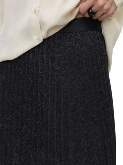 Jupe longue noire unie incrustée de fils lurex avec une taille élastiquée