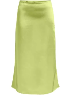 Jupe longue verte unie avec un effet satiné et une coupe longue