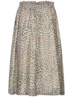 Jupe midi beige avec imprimé léopard coupe évasée fluide