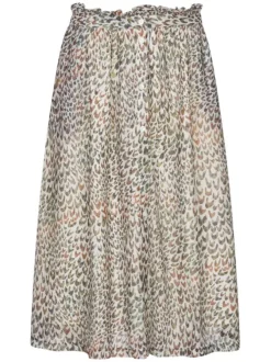 Jupe midi beige avec imprimé léopard coupe évasée fluide