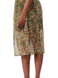 Jupe midi multicolore fleurie avec une coupe droite et une taille haute