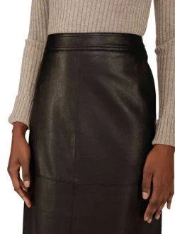 Jupe midi noire en simili cuir avec une coupe droite et 2 poches