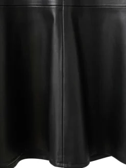 Jupe midi noire uni en simili-cuir avec une coupe évasée et fermeture zippée