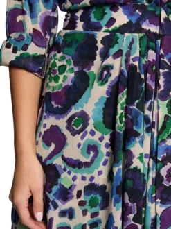 Jupe mi-longue écrue à imprimé multicolore floral et à coupe droite fluide