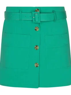 Jupe-short vert en coton unie coupe droite