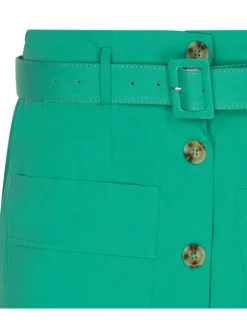 Jupe-short vert en coton unie coupe droite