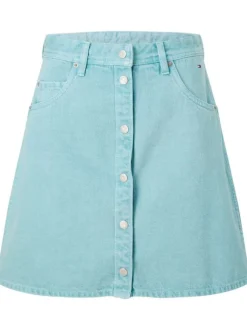 Jupe trapèze boutonnée, 5 poches, en coton biologique vert d'eau uni