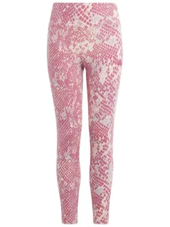 Legging coupe skinny en coton stretch rose à imprimé intégral, taille élastiquée