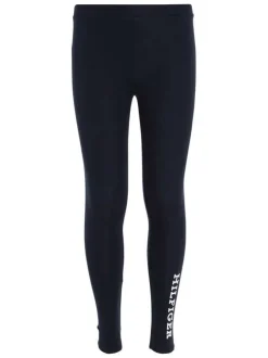 Legging en coton marine uni avec une coupe slim et le nom de la marque printé