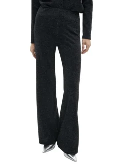 Legging anthracite en lurex avec une coupe droite et ample et taille élastiquée