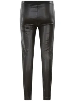 Legging noir en simili cuir avec une coupe bootcut et ceinture élastiquée