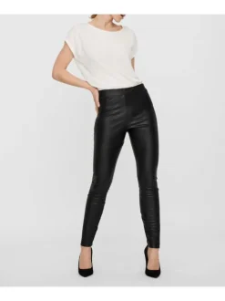 Legging noir uni avec une coupe skinny et une taille élastiquée