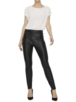 Legging noir uni avec une coupe skinny et une taille élastiquée