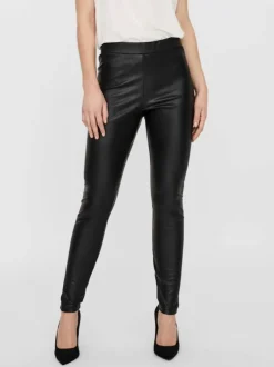 Legging noir uni avec une coupe skinny et une taille élastiquée