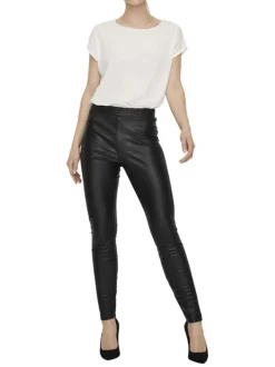 Legging noir uni avec une coupe skinny et une taille élastiquée