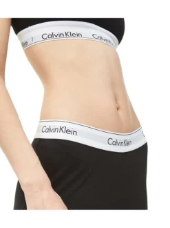 Legging noir uni en coton avec taille élastiquée blanche et marque