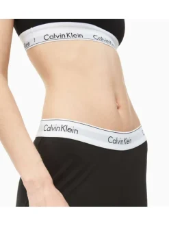 Legging noir uni en coton avec taille élastiquée blanche et marque