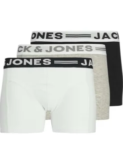 Lot de 3 boxers classiques en coton noir, gris et blanc uni avec gros logo