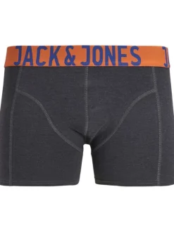 Lot de 3 boxers unis gris, noir et marine avec bande élastiquée colorée et branding