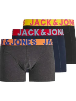 Lot de 3 boxers unis gris, noir et marine avec bande élastiquée colorée et branding