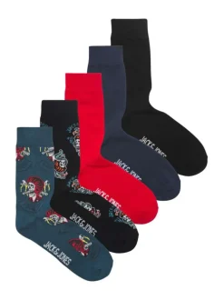 Lot de 5 chaussettes en coton mélangé avec deux printées et 3 unies