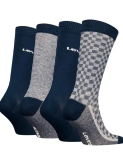 Lot de 4 chaussettes hautes bleues à carreaux avec marque blanche