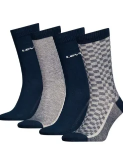 Lot de 4 chaussettes hautes bleues à carreaux avec marque blanche