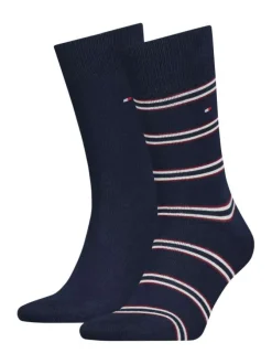 Lot de 2 paires de chaussettes hautes marine unies avec une coupe haute et des rayures