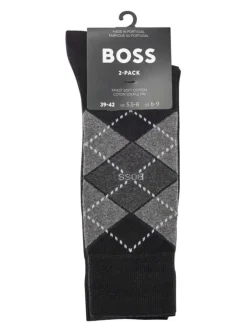 Lot de 2 paires de chaussettes hautes en coton noires carreaux coupe haute