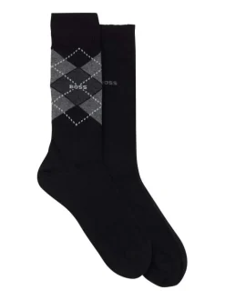 Lot de 2 paires de chaussettes hautes en coton noires carreaux coupe haute