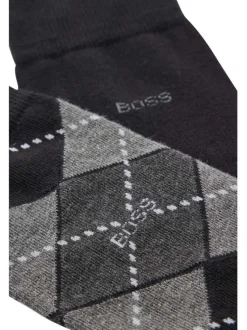 Lot de 2 paires de chaussettes hautes en coton noires carreaux coupe haute