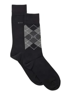 Lot de 2 paires de chaussettes hautes en coton noires carreaux coupe haute