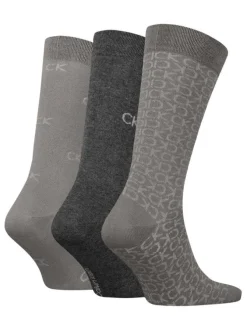 Lot de 3 paires de chaussettes hautes grises avec monogramme imprimé