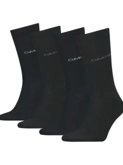 Lot de 4 paires de chaussettes hautes noires unies avec nom de la marque brodé
