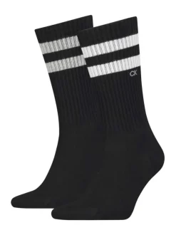 Lot de 2 paires de chaussettes hautes noires avec 2 bandes autour du mollet