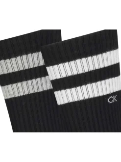 Lot de 2 paires de chaussettes hautes noires avec 2 bandes autour du mollet