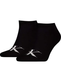 Lot de 2 paires de chaussettes basses noires unies avec monogrammes blancs