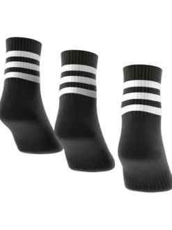 Lot de 3 paires de chaussettes mi-hautes en coton noir à bandes et logos blancs