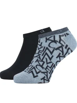 Lot de 2 paires de chaussettes basses noires et marine avec inscriptions Calvin Klein pour homme