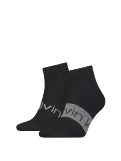 Lot de 2 paires de chaussettes mi-hautes noires avec inscription Calvin Klein pour homme