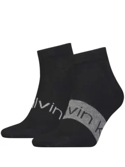 Lot de 2 paires de chaussettes mi-hautes noires avec inscription Calvin Klein pour homme