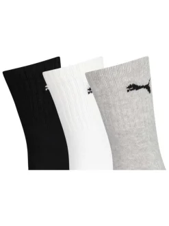 Lot de 3 paires de chaussettes Puma grise, blanche et noire en coton mélangé stretch unies logotypées