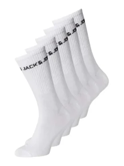 Lot de 5 paires de chaussettes hautes en coton mélangé blanches unies coupe haute